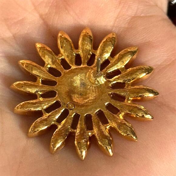 Avon Vintage Gold Sunburst Rhinestone Earring Set Anniversary Circle Dot Signed - Picture 8 of 8